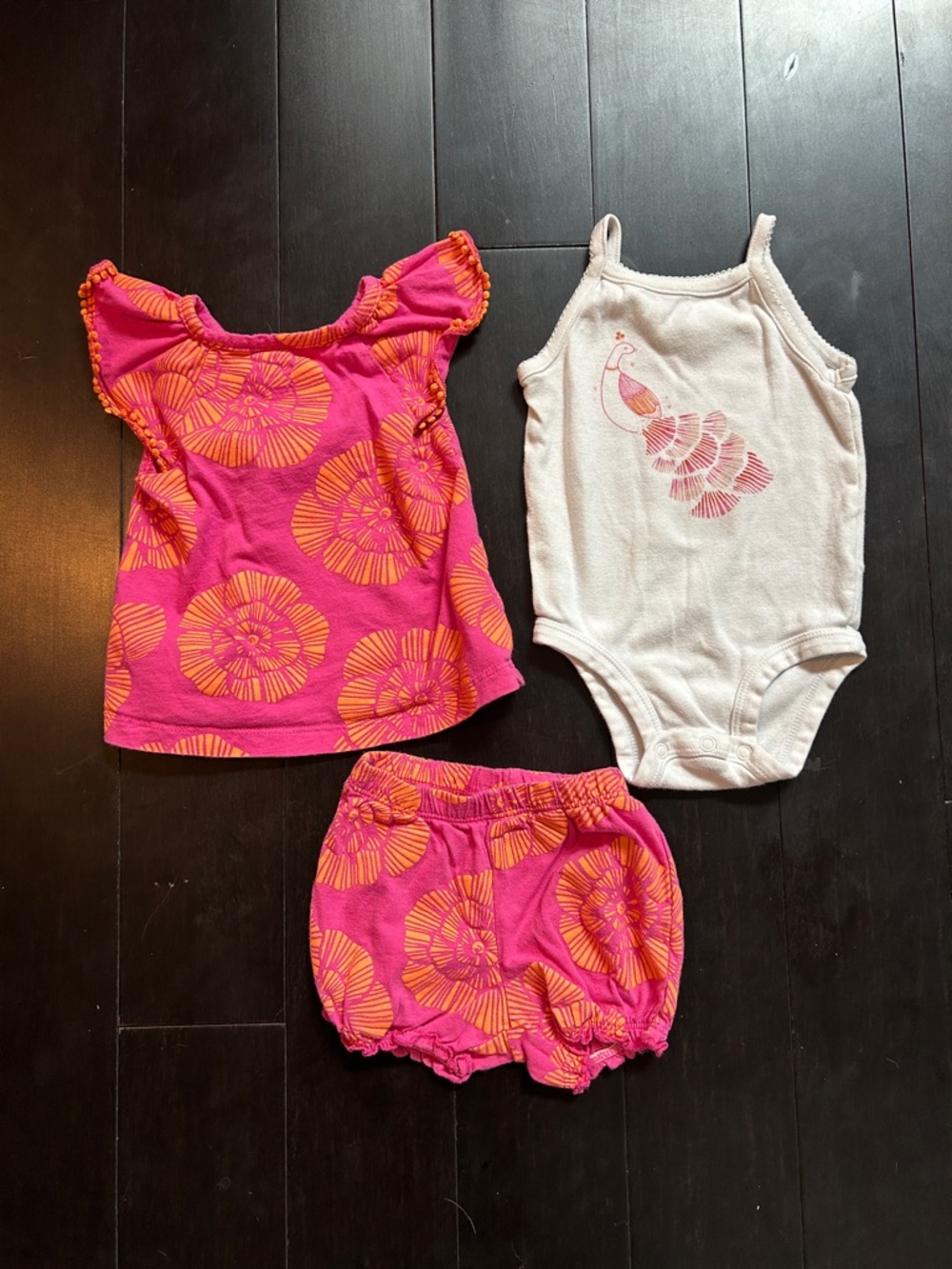 Carter’s Pink & Orange Floral 3-Piece Summer Outfit Set Size 6 Months